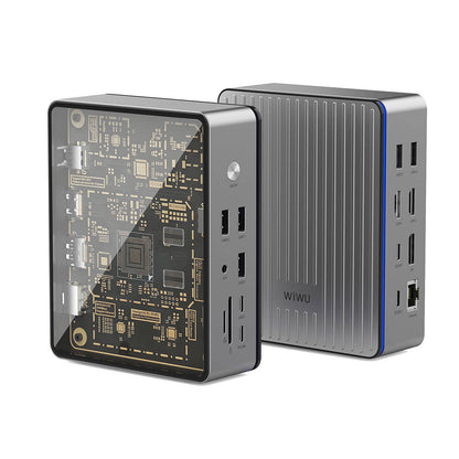 Wiwu W1601 Matrix 16in1 LED Atmosfer Işıklı Type-C Hub Docking Station Gri