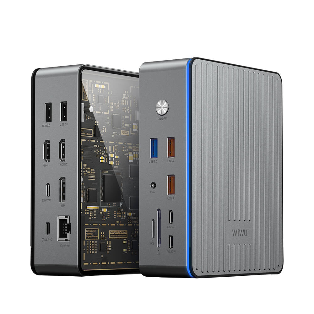 Wiwu W1601 Matrix 16in1 LED Atmosfer Işıklı Type-C Hub Docking Station Gri