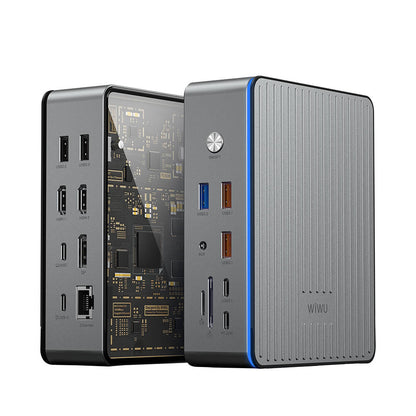 Wiwu W1601 Matrix 16in1 LED Atmosfer Işıklı Type-C Hub Docking Station Gri