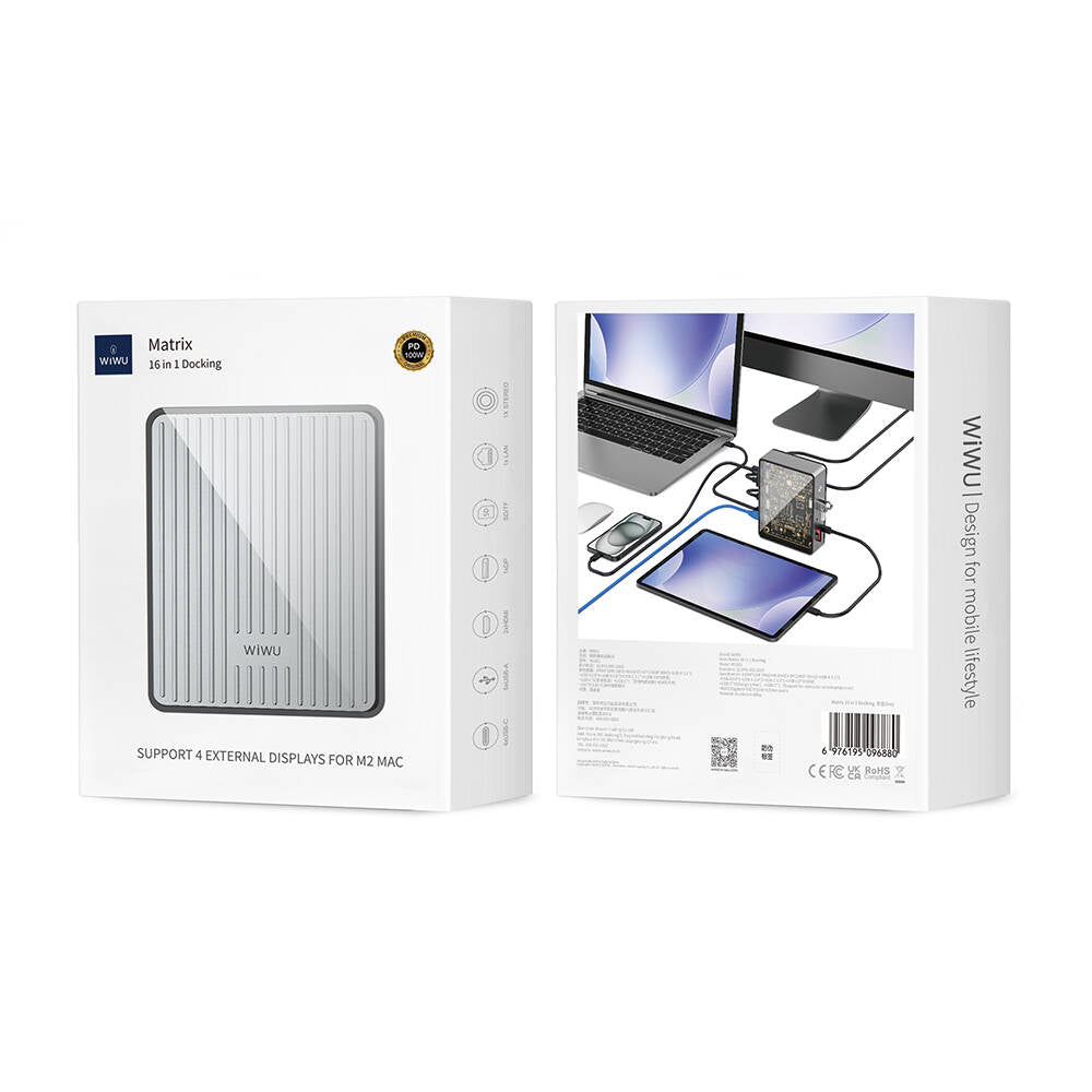 Wiwu W1601 Matrix 16in1 LED Atmosfer Işıklı Type-C Hub Docking Station Gri