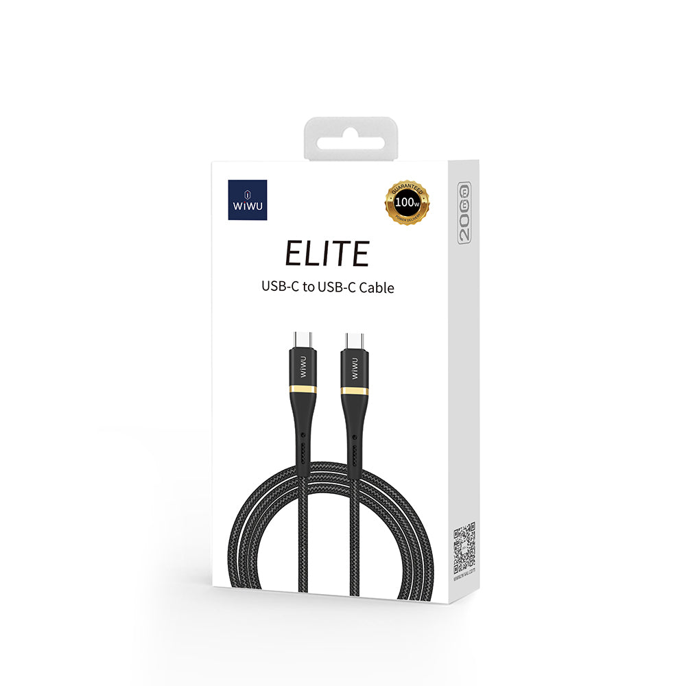 Wiwu Wi-C010 Elite Serisi Type-C to Type-C Hızlı Şarj Özellikli Data ve Şarj Kablosu 100W 2m Siyah