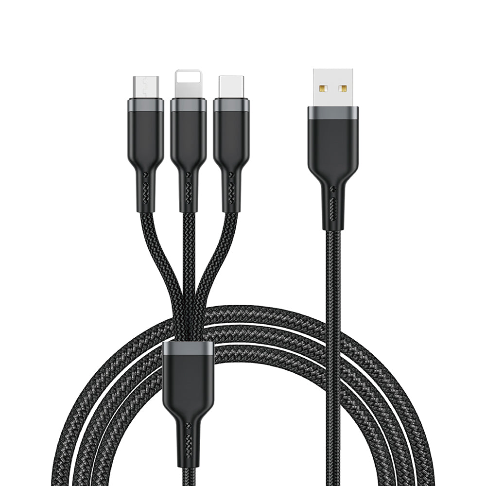 Wiwu Wi-C014 Platinum Serisi 3in1 USB-A to Lightning – Type-C – Micro Şarj ve Data Kablosu 3.1A 1.2m Siyah