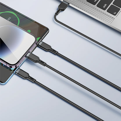 Wiwu Wi-C014 Platinum Serisi 3in1 USB-A to Lightning – Type-C – Micro Şarj ve Data Kablosu 3.1A 1.2m Siyah