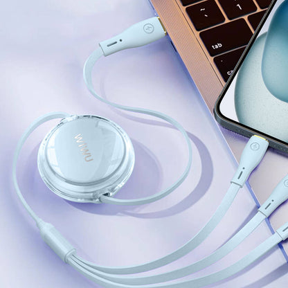 Wiwu Wi-C023 Vigor Serisi 3in1 Type-C Lightning Micro USB Makaralı Data ve Şarj Kablosu 100W 1.5M Mavi