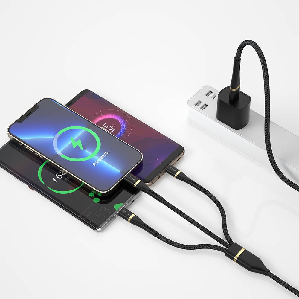 Wiwu Wi-C024 Elite Serisi 3in1 Type-C to Lightning – Type-C – Micro USB Ultra Hızlı Şarj Kablosu 100W 1.2M Siyah