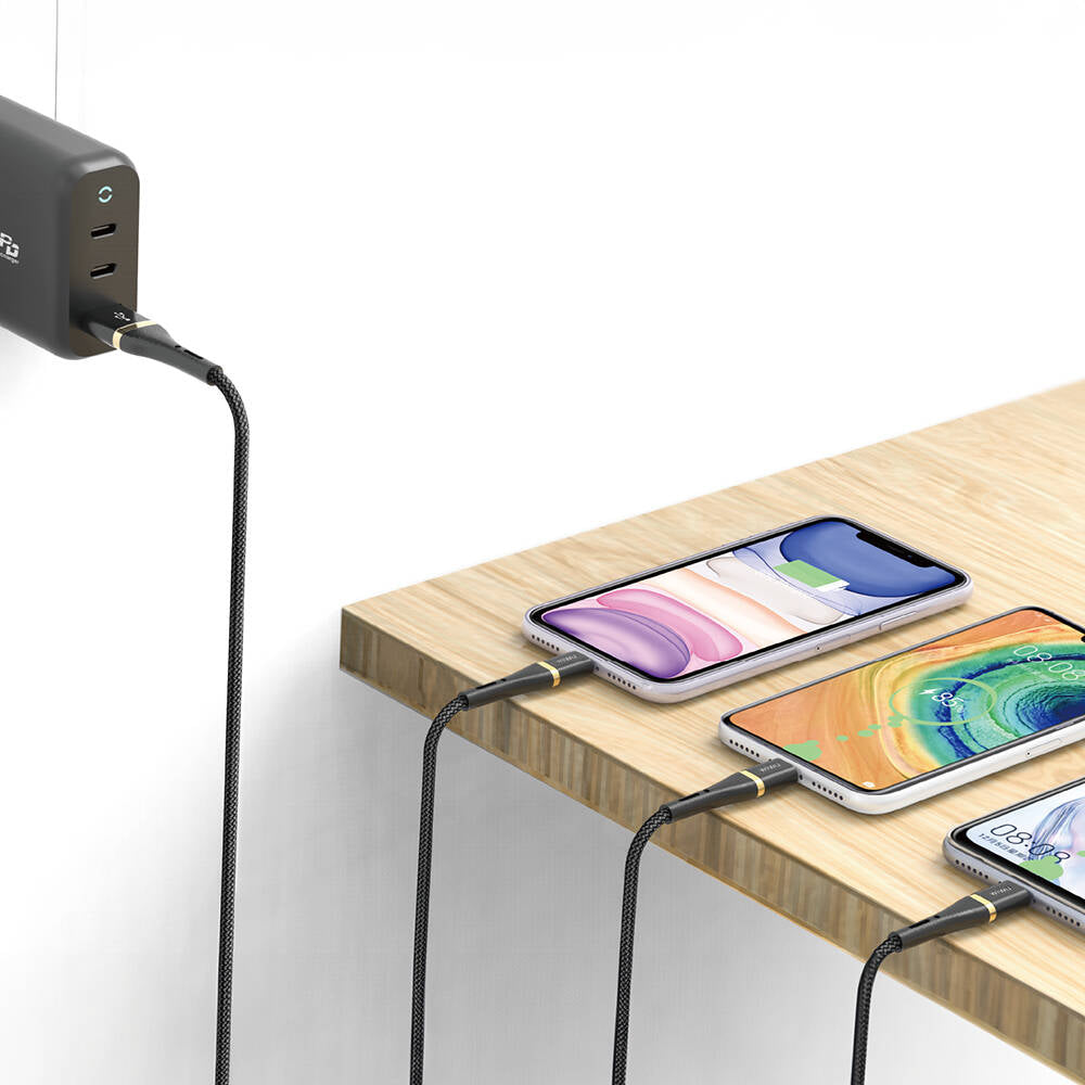 Wiwu Wi-C024 Elite Serisi 3in1 Type-C to Lightning – Type-C – Micro USB Ultra Hızlı Şarj Kablosu 100W 1.2M Siyah