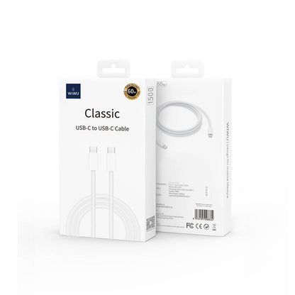 Wiwu Wi-C032 Classic Serisi 60W Hızlı Şarj Özellikli Type-C to Type-C Kablo 1.5M Beyaz