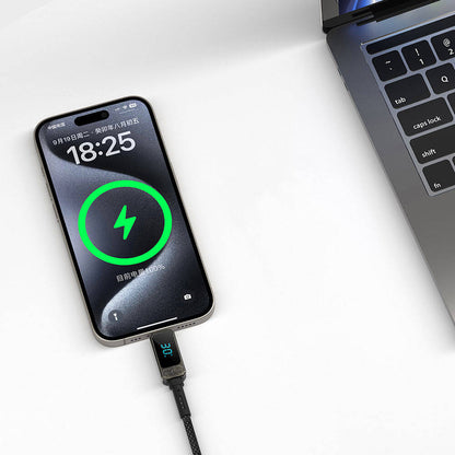 Wiwu Wi-C038 Titan Serisi Lightning to Type-C PD 30W LED Dijital Göstergeli Şarj ve Data Kablosu 1.2M Krem