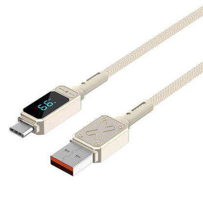 Wiwu Wi-C038 Titan Serisi USB-A to Type-C 6A 66W LED Dijital Göstergeli Şarj ve Data Kablosu 1.2M Siyah