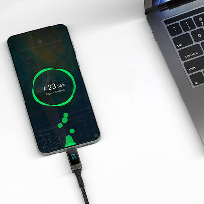 Wiwu Wi-C038 Titan Serisi USB-A to Type-C 6A 66W LED Dijital Göstergeli Şarj ve Data Kablosu 1.2M Krem