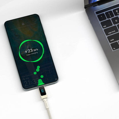 Wiwu Wi-C038 Titan Serisi USB-A to Type-C 6A 66W LED Dijital Göstergeli Şarj ve Data Kablosu 1.2M Siyah