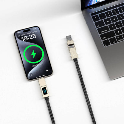 Wiwu Wi-C039 Titan Serisi 4in1 A+C to C+L LED Dijital Göstergeli Şarj ve Data Kablosu 1.5M Siyah