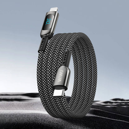 Wiwu Wi-C041 MagQ Çinko Alaşımlı Type-C to Lightning Hızlı Şarj Özellikli Data ve Şarj Kablosu 30W Siyah
