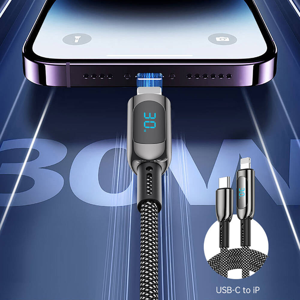 Wiwu Wi-C041 MagQ Çinko Alaşımlı Type-C to Lightning Hızlı Şarj Özellikli Data ve Şarj Kablosu 30W Siyah