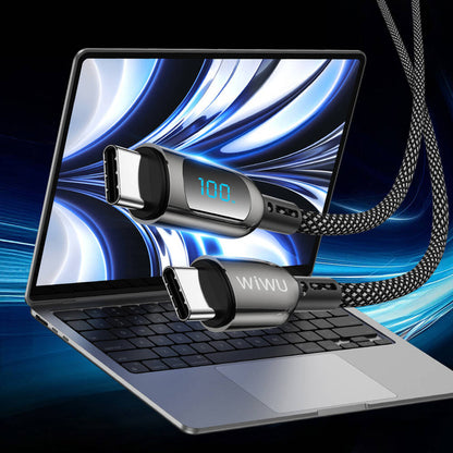 Wiwu Wi-C041 MagQ Çinko Alaşımlı Type-C to Type-C Hızlı Şarj Özellikli Data ve Şarj Kablosu 100W Siyah