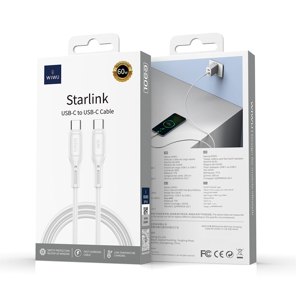 Wiwu Wi-C043E Starlink Serisi Type-C to Type-C Hızlı Şarj Özellikli Data ve Şarj Kablosu 60W 1M Beyaz