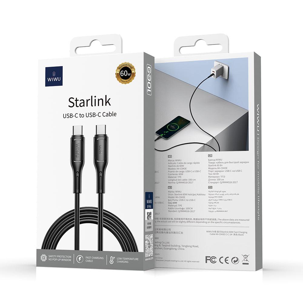 Wiwu Wi-C043E Starlink Serisi Type-C to Type-C Hızlı Şarj Özellikli Data ve Şarj Kablosu 60W 1M Beyaz