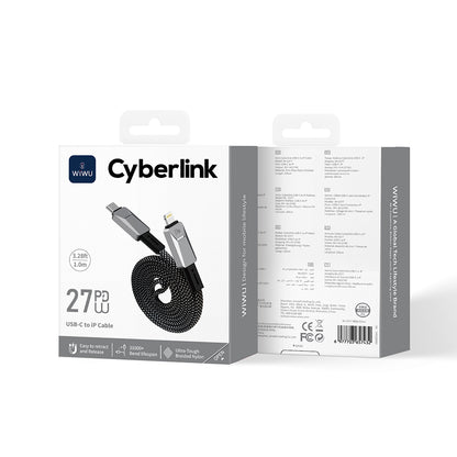 Wiwu Wi-C077 Cyberlink Serisi Type-C to Lightning Hızlı Şarj Özellikli Data ve Şarj Kablosu 27W 1M Gümüş