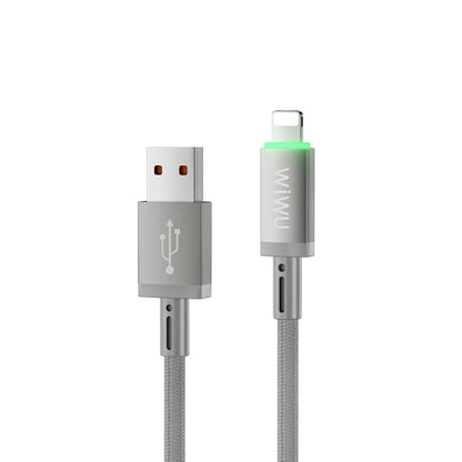Wiwu Wi-C081 Maglink Serisi Işıklı Magnetik USB-A to Lightning Işıklı Hızlı Şarj Özellikli Data ve Şarj Kablosu 1M Gri