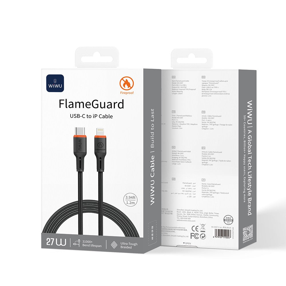 Wiwu Wi-C097 FlameGuard Serisi Type-C to Lightning Data ve Şarj Kablosu 27W 1.2M