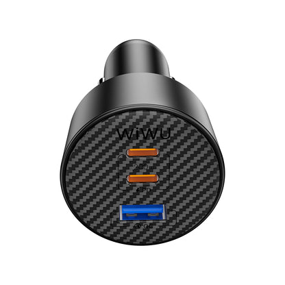 Wiwu Wi-CC026 Hızlı Şarj Özellikli PD Type-C + USB-A Portlu Aramid Fiber Araç Şarj Aleti 200W Siyah