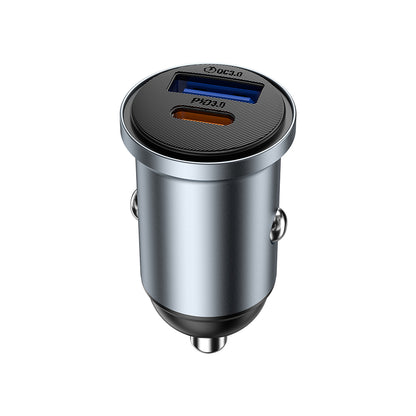 Wiwu Wi-CC030 Nano Lite Serisi Type-C + USB-A Hızlı Şarj Özellikli Akım Korumalı Araç Şarj Aleti PD ve QC3.0 35W Gri