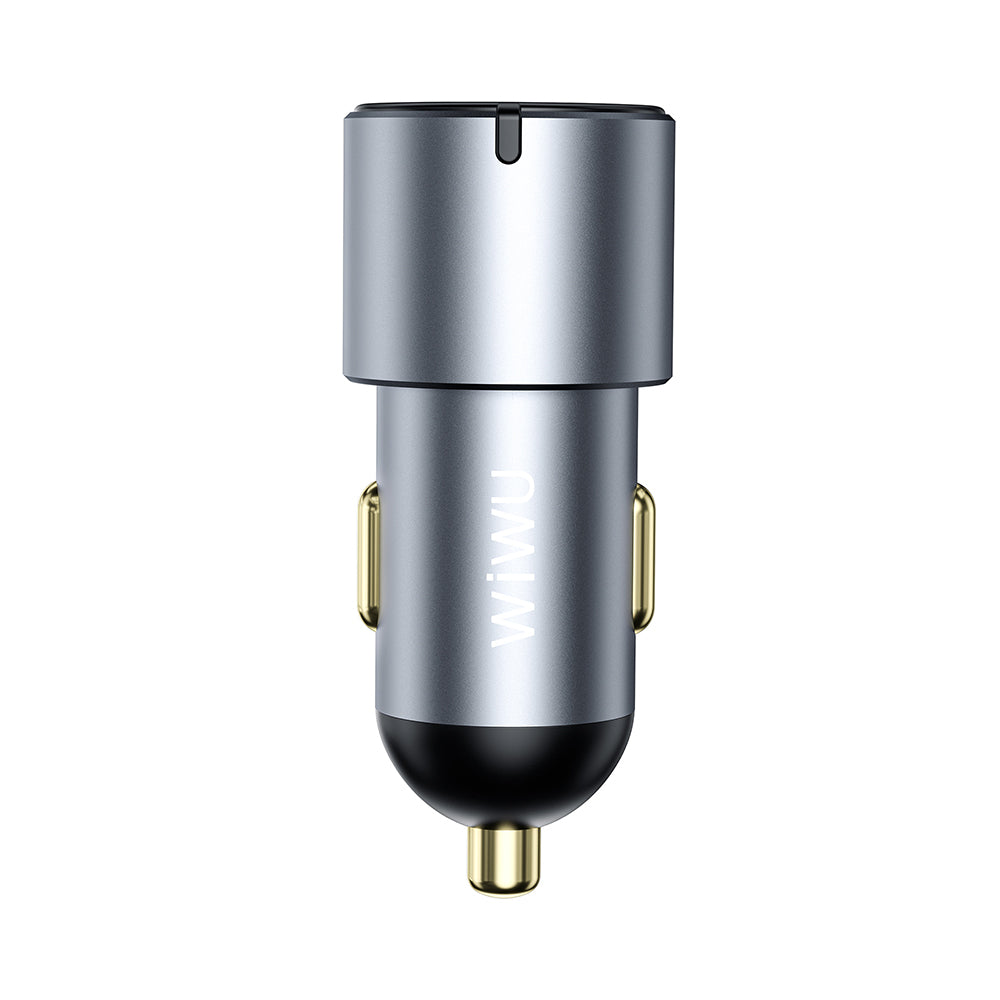 Wiwu Wi-CC032 Nano Pro Serisi Dual Type-C + USB-A Hızlı Şarj Özellikli Akım Korumalı Araç Şarj Aleti PD VE QC3.0 60W Gri