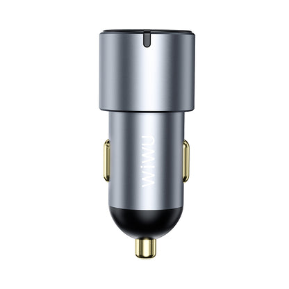 Wiwu Wi-CC032 Nano Pro Serisi Dual Type-C + USB-A Hızlı Şarj Özellikli Akım Korumalı Araç Şarj Aleti PD VE QC3.0 60W Gri