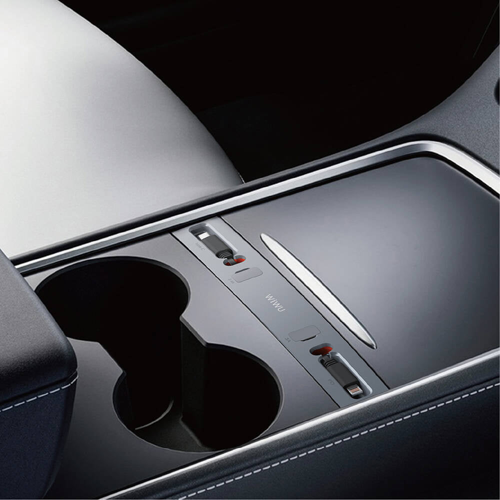 Wiwu Wi-DS001 Tesla Uyumlu Type-C Lightning USB-A Akıllı Araç İçi Şarj İstasyonu 60W Gri