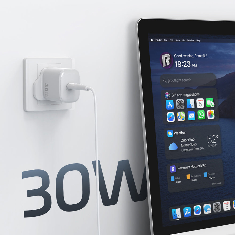 Wiwu Wi-G008 Essen Serisi GaN Tech PD Hızlı Şarj Başlığı Type-C to Type-C PD 30W Kablolu Şarj Seti Beyaz