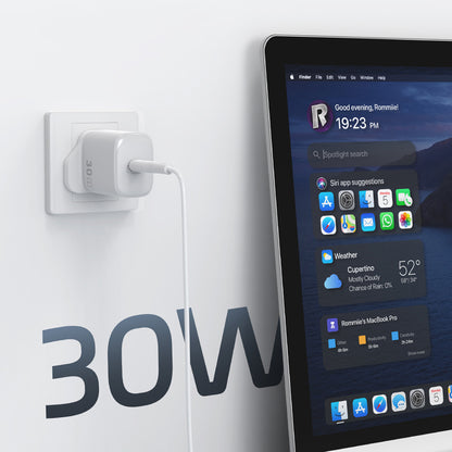 Wiwu Wi-G008 Essen Serisi GaN Tech PD Hızlı Şarj Başlığı Type-C to Type-C PD 30W Kablolu Şarj Seti Beyaz