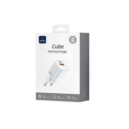 Wiwu Wi-G017 Cube Serisi Type-C PD & USB-A GaN Tech PD Hızlı Şarj Özellikli Mini Şarj Başlığı 33W Beyaz