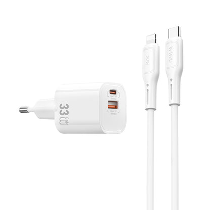 Wiwu Wi-G018 Cube Serisi Type-C to Lightning GaN Tech PD Hızlı Şarj Özellikli Kablolu Şarj Seti 33W Beyaz