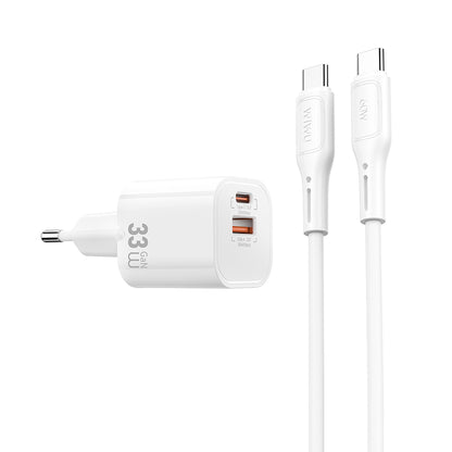 Wiwu Wi-G018 Cube Serisi Type-C to Type-C GaN Tech PD Hızlı Şarj Özellikli Kablolu Şarj Seti 33W Beyaz