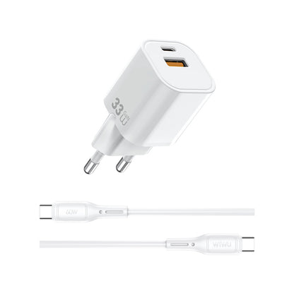 Wiwu Wi-G018 Cube Serisi Type-C to Type-C GaN Tech PD Hızlı Şarj Özellikli Kablolu Şarj Seti 33W Beyaz