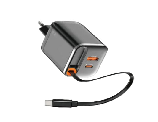 Wiwu Wi-G021 Helix Serisi GaN Teknolojili Hızlı Şarj Başlığı USB-A to Type-C PD 45W Type-C Kablolu Şarj Seti Siyah