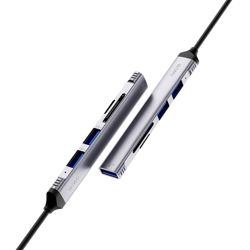Wiwu Wi-HB003 Zolo Serisi USB3.0 + USB2.0 + SD/TF Bağlantılı Type-C USB-A 5in1 Hub Gri