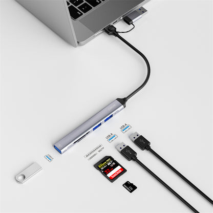 Wiwu Wi-HB003 Zolo Serisi USB3.0 + USB2.0 + SD/TF Bağlantılı Type-C USB-A 5in1 Hub Gri