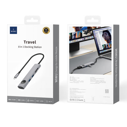 Wiwu Wi-HB8001 Travel Serisi 8in1 HDMI (4K@60Hz) Girişli 100W PD Type-C Hub Bağlantı İstasyonu Gri