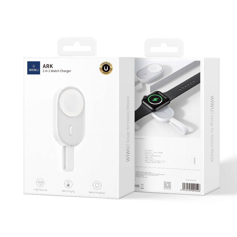 Wiwu Wi-M20 Ark Serisi Akıllı Saat Mini Wireless Powerbank 1200mAh 2.5W Beyaz