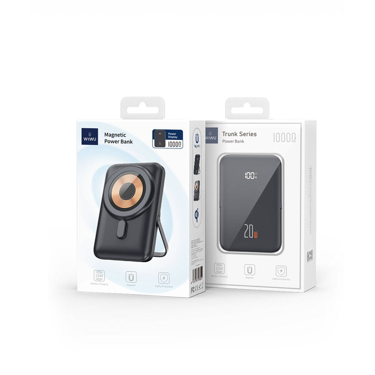 Wiwu Wi-P009 LED Ekranlı Standlı Kablosuz Şarj Özellikli Taşınabilir Powerbank 10000mAh 20W Beyaz