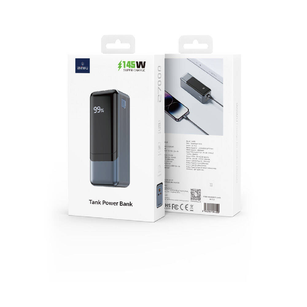 Wiwu Wi-P010 Tank Serisi LED Ekranlı Taşınabilir Powerbank 27000mAh 145W Gri
