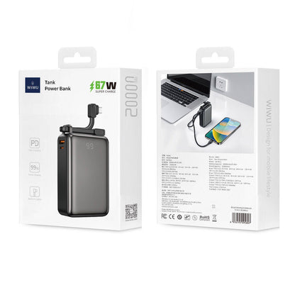 Wiwu Wi-P012 Tank Serisi Dijital Ekranlı Taşınabilir Powerbank 20000mAh 67W Gri