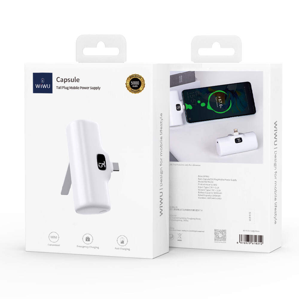 Wiwu Wi-P017 Capsule Serisi 2in1 Mini Taşınabilir Standlı Type-C Powerbank 5000mAh Beyaz