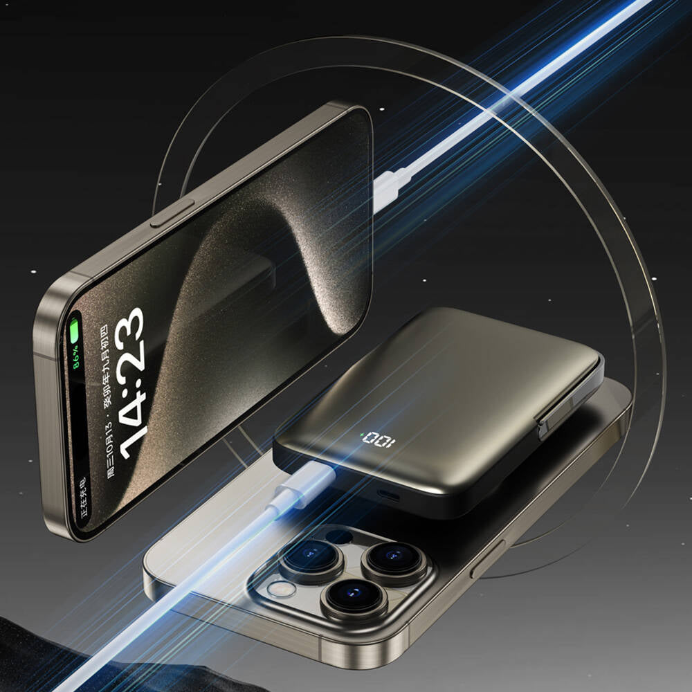 Wiwu Wi-P018 Elite Serisi Led Ekranlı M-safe Powerbank Wireless 15W 10000mAh Beyaz