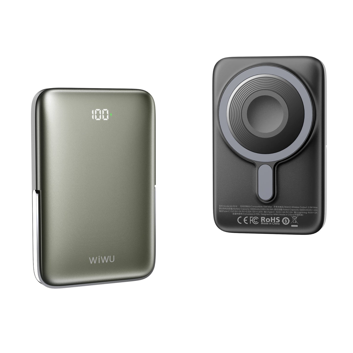 Wiwu Wi-P018 Elite Serisi Led Ekranlı M-safe Powerbank Wireless 15W 10000mAh Gri