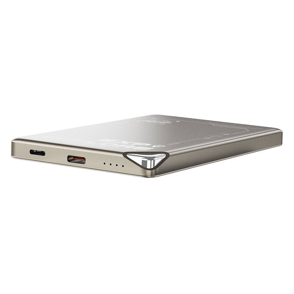 Wiwu Wi-P019 Ultra-Thin Explore Serisi Led Göstergeli Wireless M-safe Powerbank 15W 5000mAh Titanyum-Gold