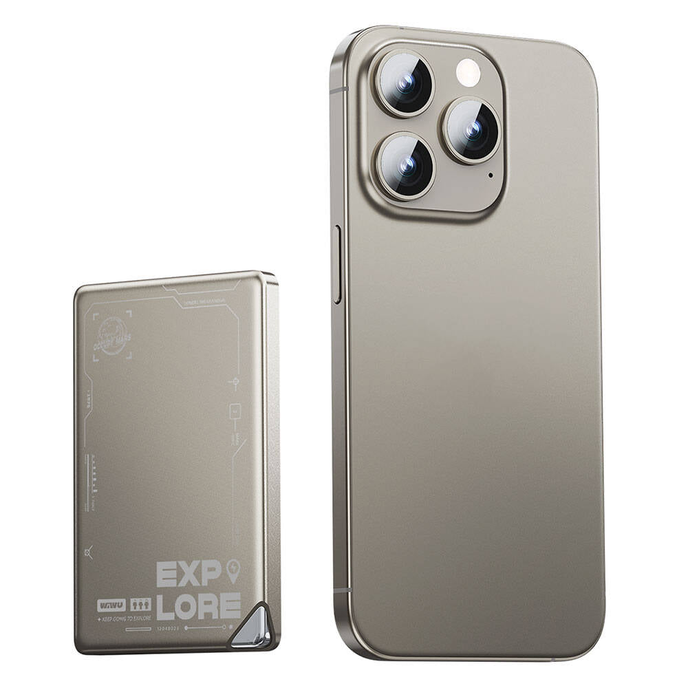 Wiwu Wi-P019 Ultra-Thin Explore Serisi Led Göstergeli Wireless M-safe Powerbank 15W 5000mAh Titanyum-Gold