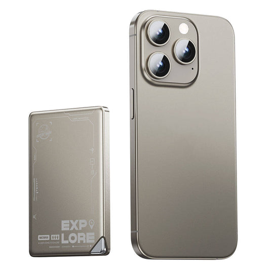 Wiwu Wi-P019 Ultra-Thin Explore Serisi Led Göstergeli Wireless M-safe Powerbank 15W 5000mAh Titanyum-Gold