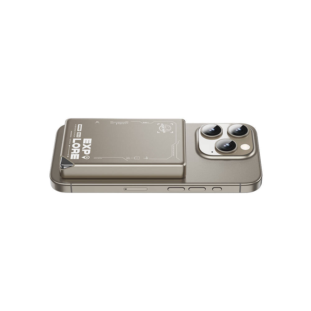 Wiwu Wi-P020 Ultra-Thin Explore Serisi Led Göstergeli Wireless M-safe Powerbank 15W 10000mAh Titanyum-Gold